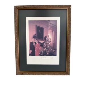 Bill Hillary Clinton White House Christmas 1993 Framed Photo State Dining Room